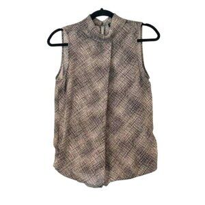 Worth New York Sleeveless Pleated Silk Blouse Size 4 Brown & Cream Career Flowy